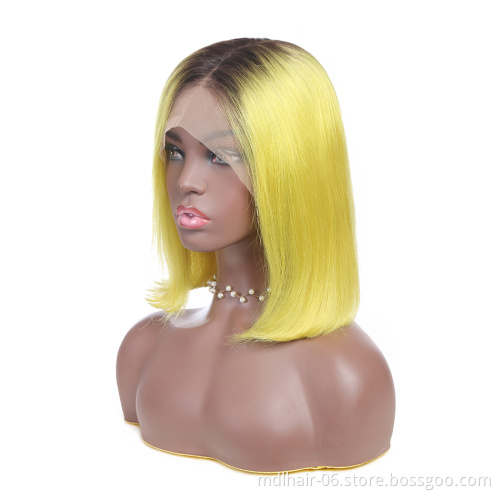 Wholesale 1b/pink Short Bob Wig Human Hair Colored Lace Front Wigs Women Lace Front Wig for Black Brazilian Swiss Lace Long